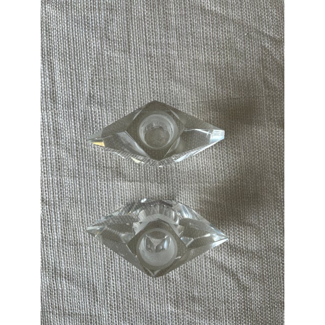 Glass Vintage Cut Crystal Perfume Bottles – Geometric Stoppers (Set of 2) For Sale - Image 7 of 9