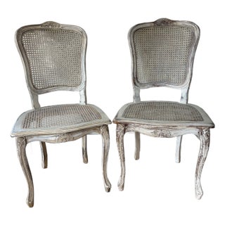 1940s Pair Louis XV Style Caned Back/Seat Accent Chairs For Sale