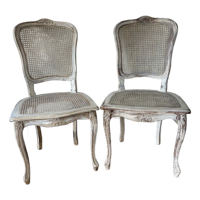 1940s Pair Louis XV Style Caned Back/Seat Accent Chairs For Sale