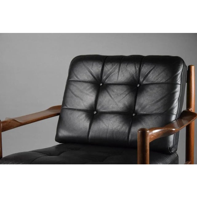 Mid-Century Danish Black Leather and Wood Lounge Chair by Grete Jalk, 1955 For Sale - Image 6 of 13
