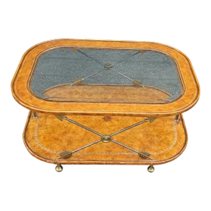 20th Century Maitland Smith Tiered Steel, Leather and Glass Top Coffee Table