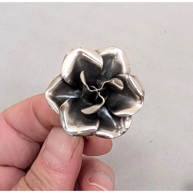 Metal Vintage 1960s Signed Napier Silvertone 3d Rose Clip Earrings-2 Pieces For Sale - Image 7 of 10