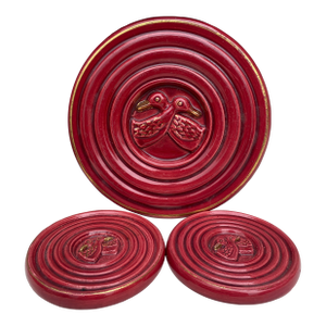 Set of Red Majolica Trivet & Wine Coasters Vallauris, Circa 1950
