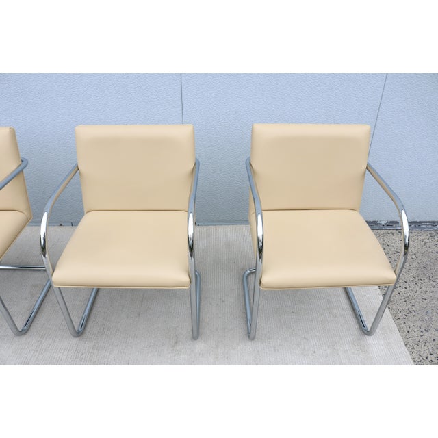 Ludwig Mies Van Der Rohe Brno Tubular Chairs in Beige Leather by Gordon, Set of 4 For Sale - Image 12 of 18