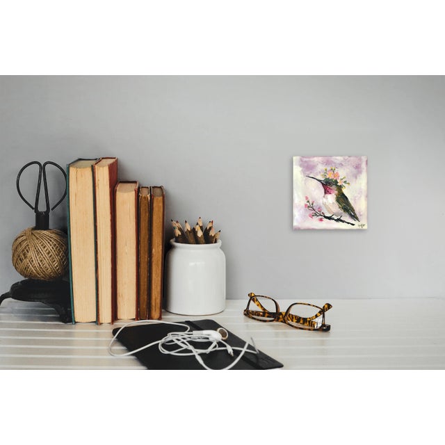 Floriferous Bird, Study 2 by Carrie Goller | Oil and Encaustic Hummingbird For Sale - Image 4 of 7