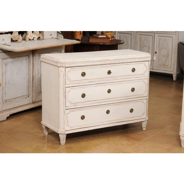 Wood Swedish Gustavian Style 1850s Painted Wood Chests with Carved Motifs - A Pair For Sale - Image 7 of 12