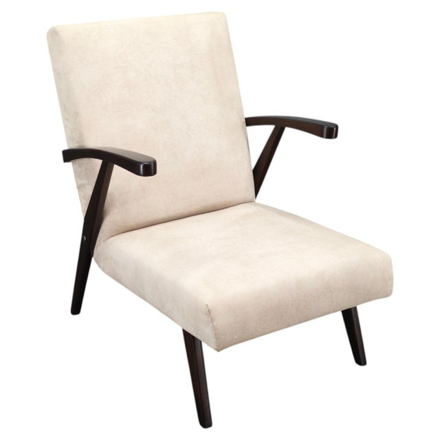 Mid-Century Cream Velvet Lounge Chair, Former Czechoslovakia, 1960s For Sale - Image 14 of 14