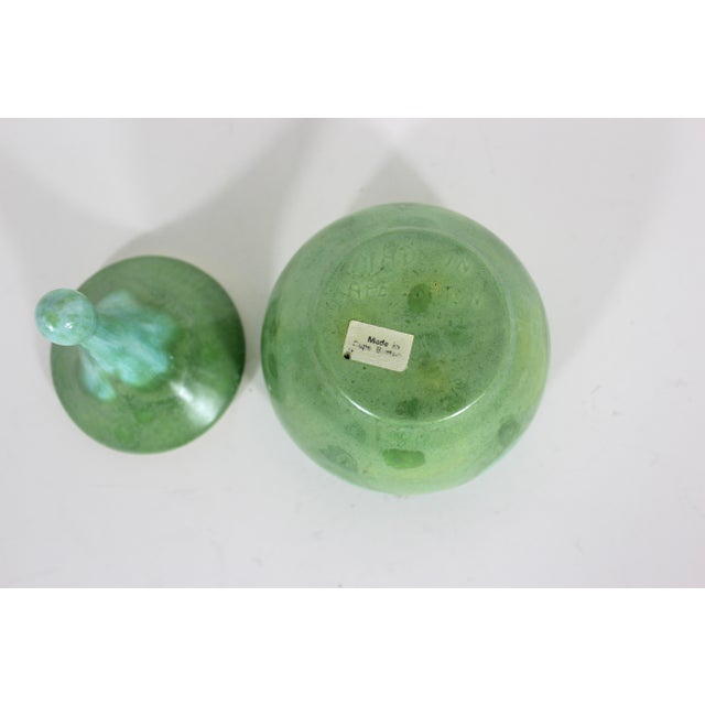 Aqua Mid Century Modern Ceramic Trinket Box Hand Made in Canada Aqua Blue Turquoise Green For Sale - Image 8 of 8