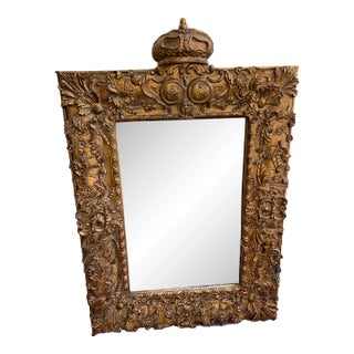 Vintage Italian Gilded Mirror With a Crown on Top For Sale