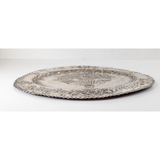 Metal 19th Century Spanish Silver Repousse Tray With Floral Design, Madrid Hallmarks For Sale - Image 7 of 12