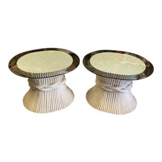 1970s McGuire White Wheat Side Table For Sale