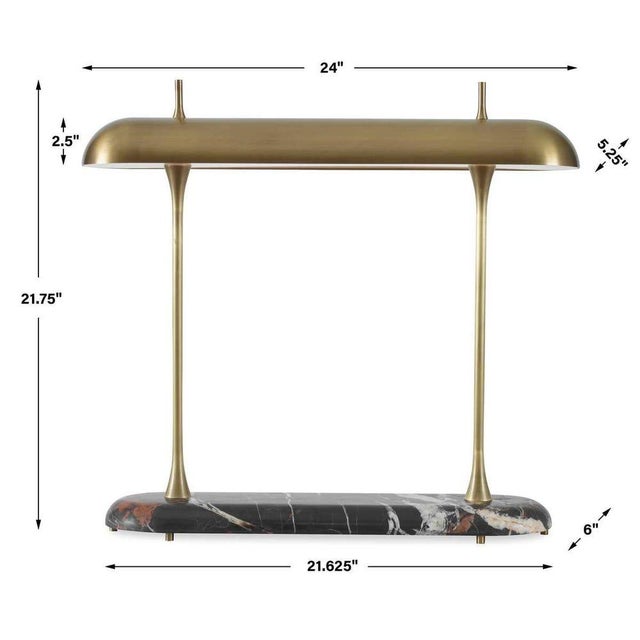 Perched on a base of honed Michelangelo marble This Stylized Art deco Desk Lamps two flared columns appear to pierce...