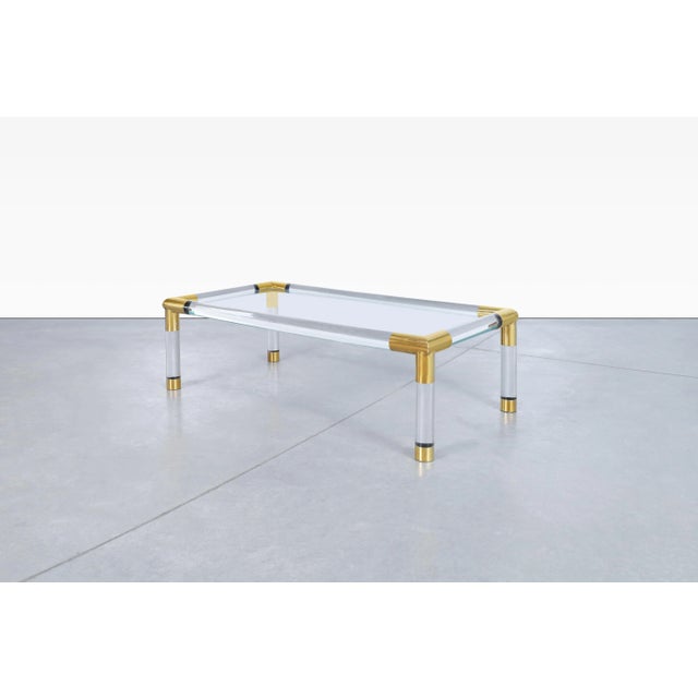 Transparent Vintage Italian Modernist Lucite and Brass Coffee Table, 1970s For Sale - Image 8 of 12