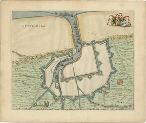 Antique Map of Dunkirk France by J. Blaeu, 1649