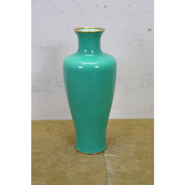 Antique Japanese Ando Jubei Celadon Wireless Cloisonne Vase Urn 10" For Sale - Image 4 of 13