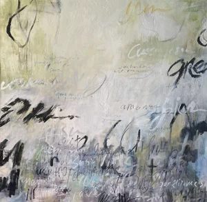 Original Contemporary Abstract Expressionist Painting “Conversations Between Us" Large Abstract Painting in Black, Greys by Michele Zuzalek