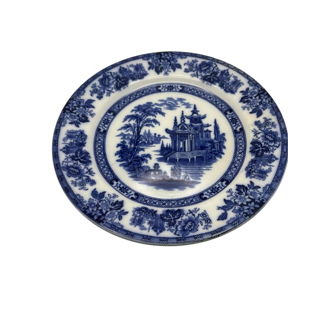 English Antique Doulton Madras Pattern Flow Blue Dinner Plates-Set of 6 For Sale - Image 3 of 10