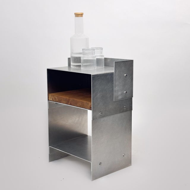 Matted Aluminium and Oak Wood Side Table by case studios For Sale - Image 6 of 12