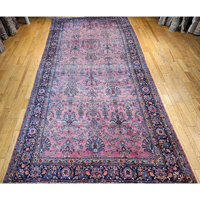 "A magnificent and rare 19th century oversized Manchester Kashan rug, handwoven in Persia using the finest imported Merino...