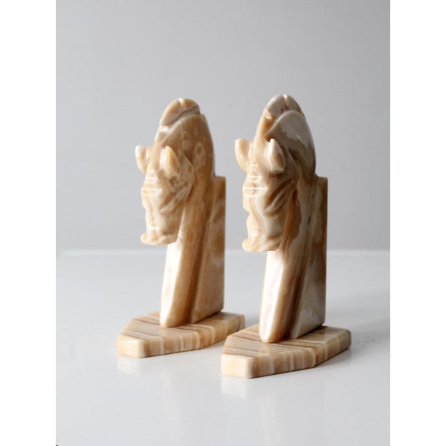 Mid-Century Modern Vintage Art Deco Onyx Horse Head Bookends For Sale - Image 3 of 11