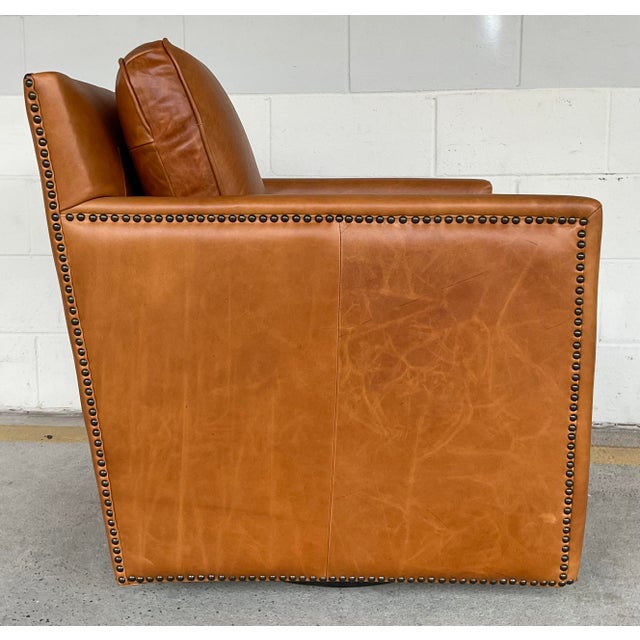 Uttermost Revelation Modern Rust Brown Leather Roosevelt Swivel Chair For Sale - Image 4 of 6