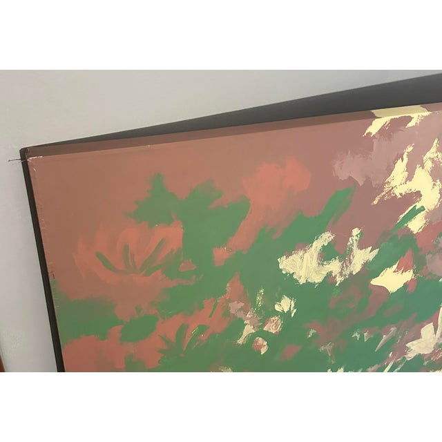 Abstract Late 20th Century Extra Large Green, Yellow, and Mauve Abstract Painting on Canvas #2 For Sale - Image 3 of 8