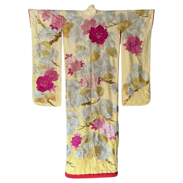 A large Japanese Wedding Kimono with bold embroidery designs. The auspicious attire was known as Uchikake and was worn by...