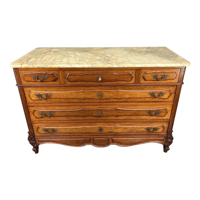 Antique French Mahogany Chest of Drawers with Marble Top For Sale