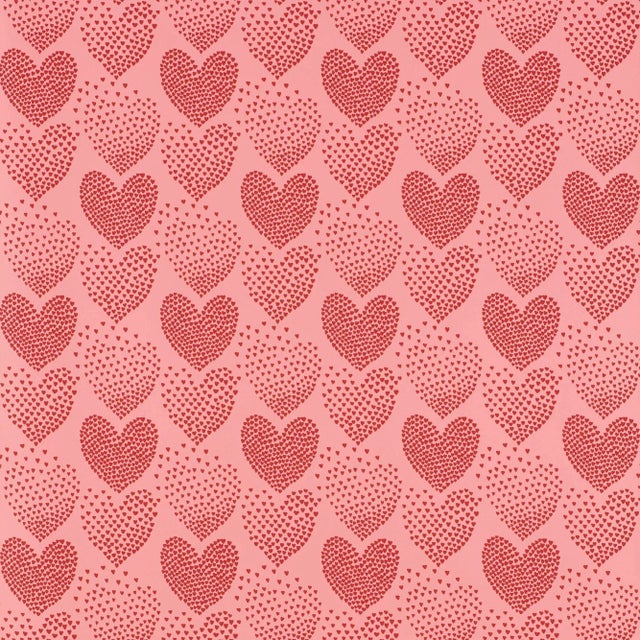 Contemporary Sample - Schumacher Heart of Hearts Wallpaper in Red & Pink For Sale - Image 3 of 3
