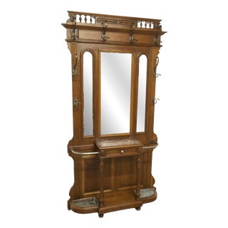 Napoleon III Style Walnut Wardrobe with Mirrors and Marble, Late 19th Century For Sale