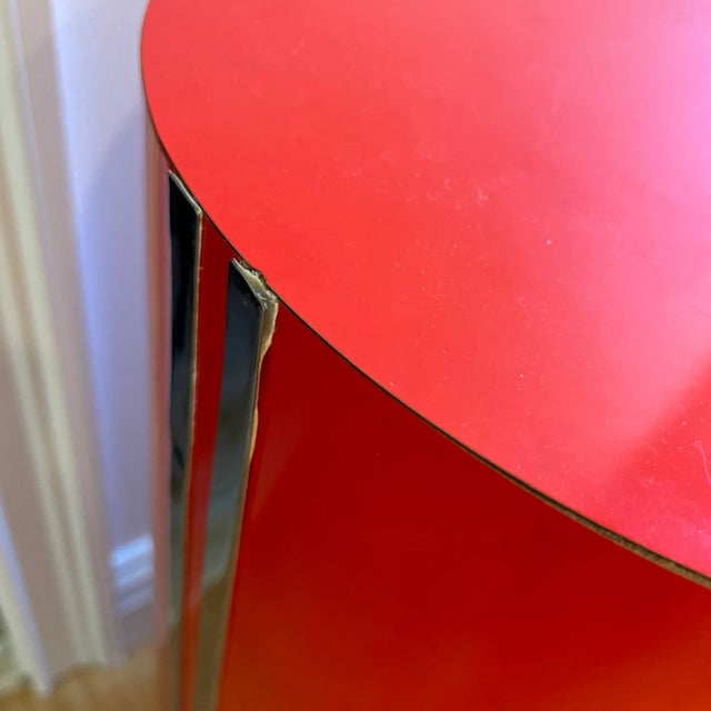 Red Postmodern Red Laminate Pedestal With Chrome Trims For Sale - Image 8 of 9