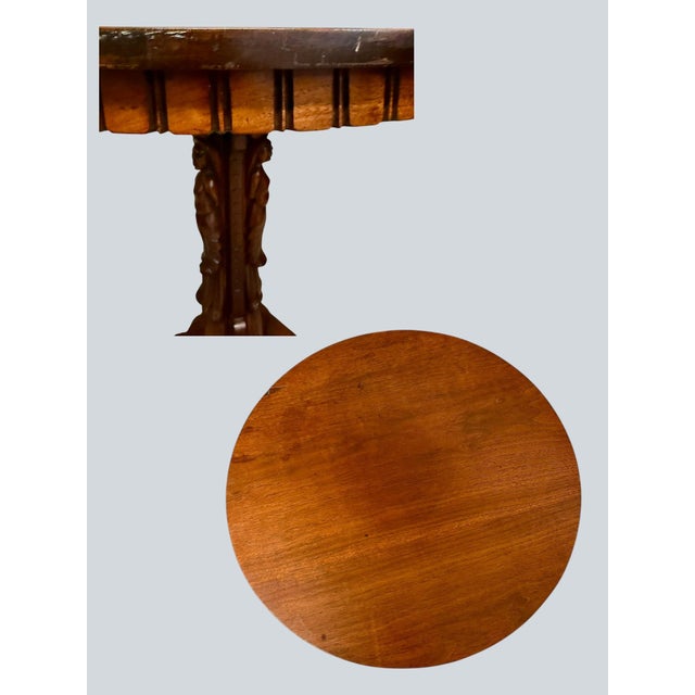 Antique Carved Pedestal Table Figural Base-Lion Paw Feet-Side-Accent-Victorian For Sale - Image 6 of 11