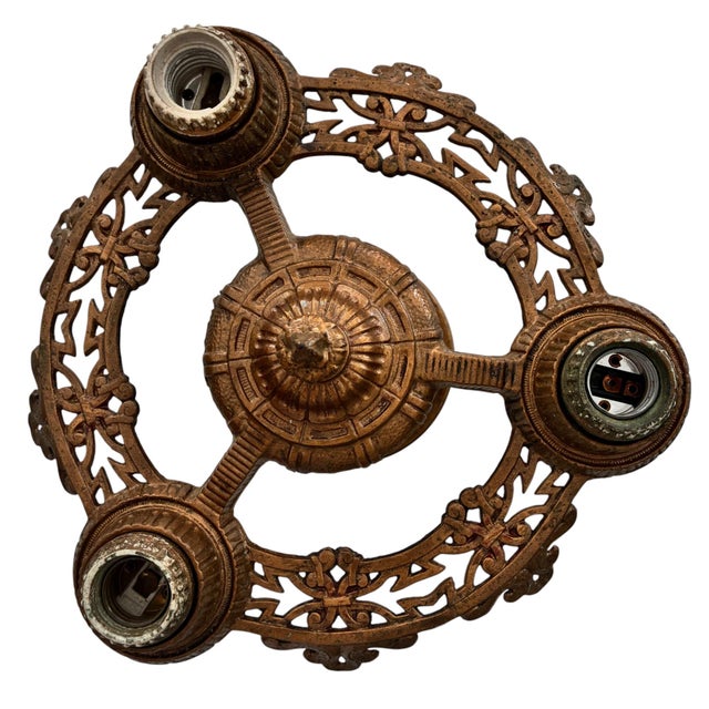 Art Deco 1920s Cast Metal Art Deco Flush-Mount Ceiling Fixture – 12" Diameter For Sale - Image 3 of 8