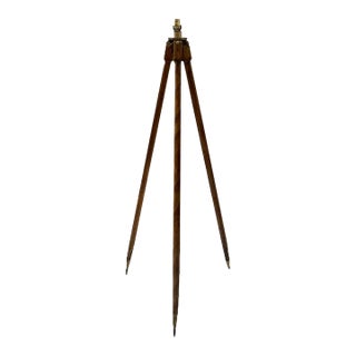 Vintage Surveyor’s Tripod Floor Lamp in Oak With Brass Hardware, 61” H For Sale