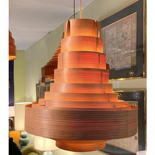 Orange Large Vintage Plywood Lamps attributed to Hans Agne Jacobsson, 1960s, Set of 4 For Sale - Image 8 of 14