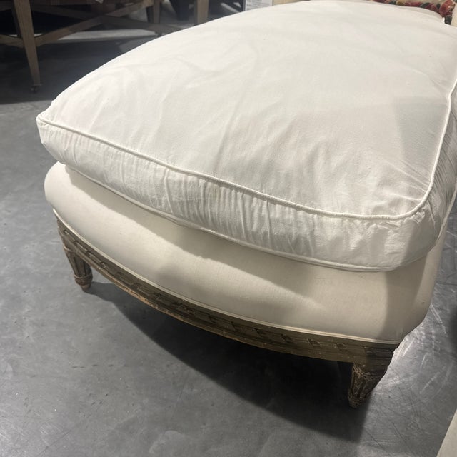 Antique 19th Century French Chaise With Distressed Carved Frame and Ivory Upholstery For Sale - Image 10 of 10