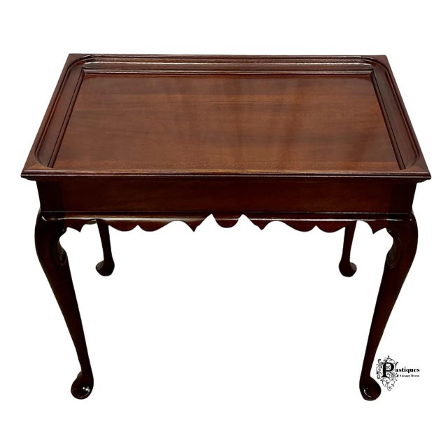 Vintage Chippendale Style Accent Table featuring High Quality Mahogany Construction, Tea Table Slides on Each End, Carved...