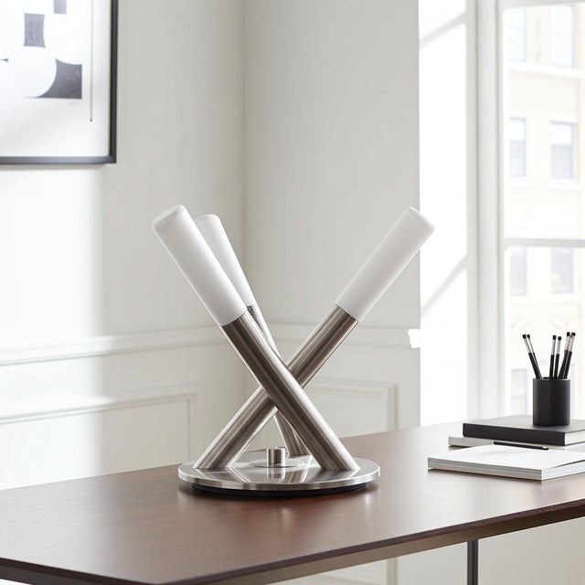 Silver Vintage Milk Glass Lamp by Paul Neuhaus For Sale - Image 8 of 11