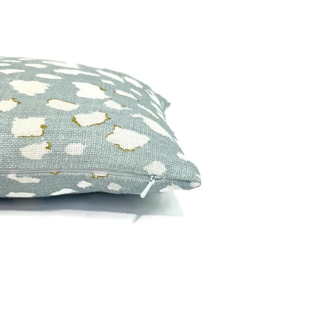 Kravet Jan Showers for Kravet Lynx Dot in Ciel Pillow Cover - Rectangle Lumbar - Light Blue With Cream Animal Spot Linen Print Cushion Case For Sale - Image 4 of 5