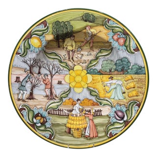 Mid-Century Italian Deruta Style Hand-Painted Faience Harvest Charger For Sale