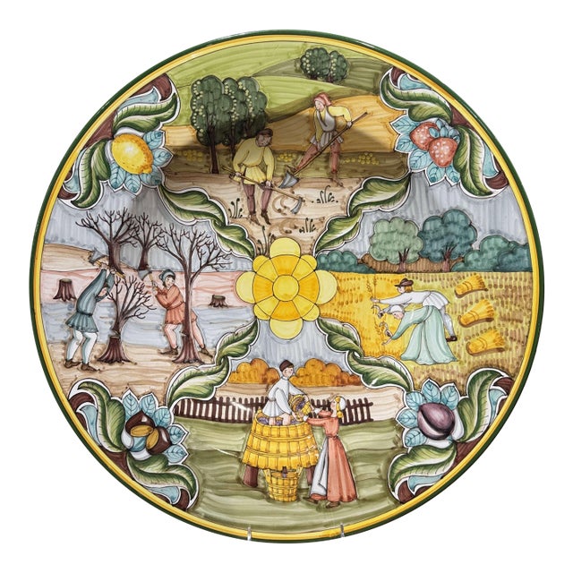 Mid-Century Italian Deruta Style Hand-Painted Faience Harvest Charger For Sale