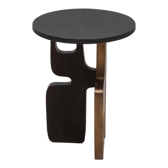 Side Table in Black Shagreen With Bronze Patina and Black Brass by Kifu Paris For Sale