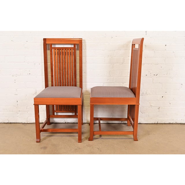 Frank Lloyd Wright for Cassina Arts & Crafts Cherry Wood Dining Chairs, Pair For Sale - Image 10 of 15