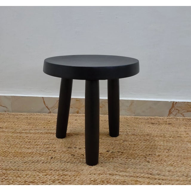 Ebony Wooden Handcrafted Mid Century Small Solid Wood Milking Stool For Sale - Image 8 of 10
