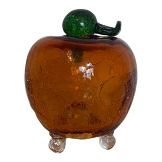 Vintage Amber Crackle Glass Apple Fruit Fly Trap / Autumn Art Glass For Sale