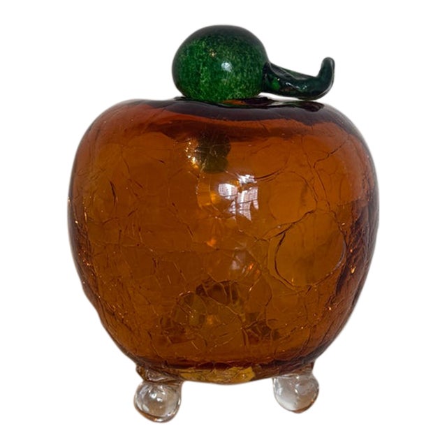 Vintage Amber Crackle Glass Apple Fruit Fly Trap / Autumn Art Glass For Sale