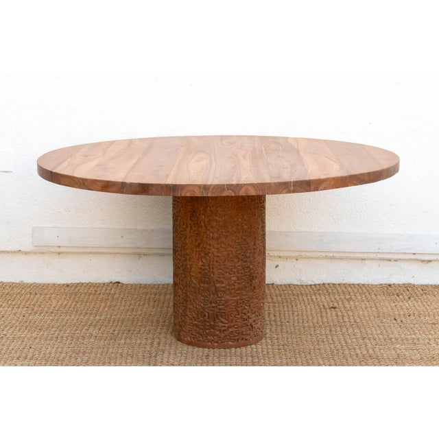 1990s 60" Dm Round Burma Teak Carved Pedestal Table For Sale - Image 5 of 12