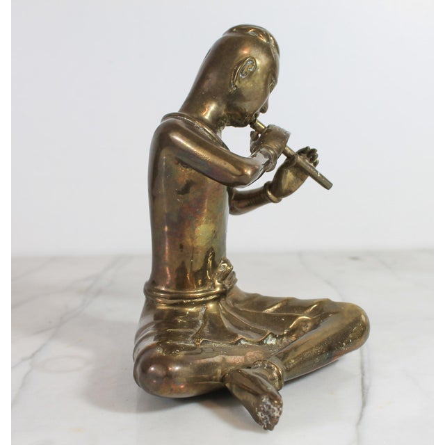 Metal Vintage Solid Brass Thai Musician Snake Charmer Figurine For Sale - Image 7 of 10
