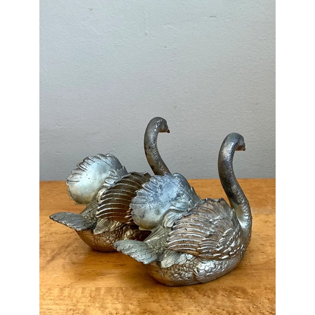 Vintage Ornamental Silver Swan Sculptures - Pair For Sale - Image 4 of 12