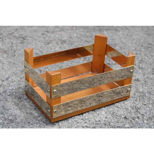 Wood Italian Wood & Brass Wastepaper Bin, 1970s For Sale - Image 7 of 7